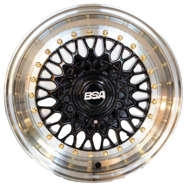 BSA BSA-004 17x7.5 Gloss Black with Machine Lip And Gold Rivets