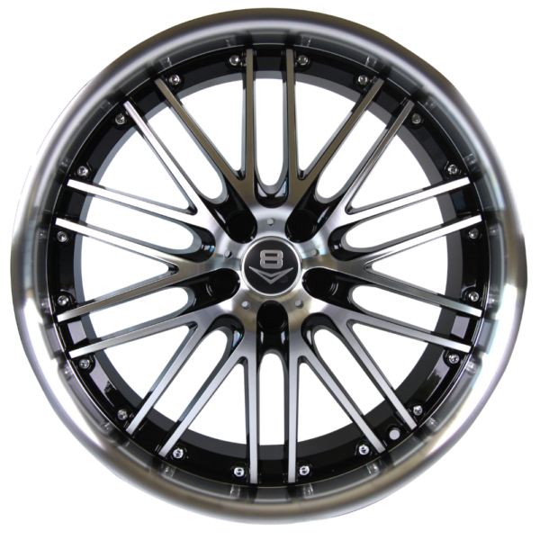 V8 V-12  18x8 Gloss Black with Machine Face (Out of Stock)